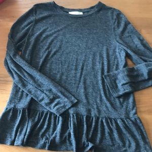 Loft long sleeve peplum hem blouse gray womens size XL